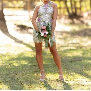 Jovani Silver Sequin Mini Dress